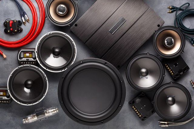 Car audio speakers, subwoofer, amplifier and installation wiring