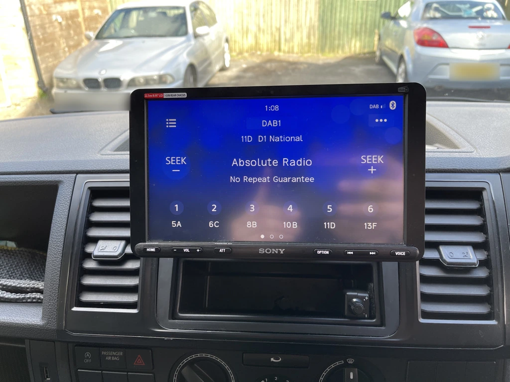 DAB radio on a large floating touchscreen.