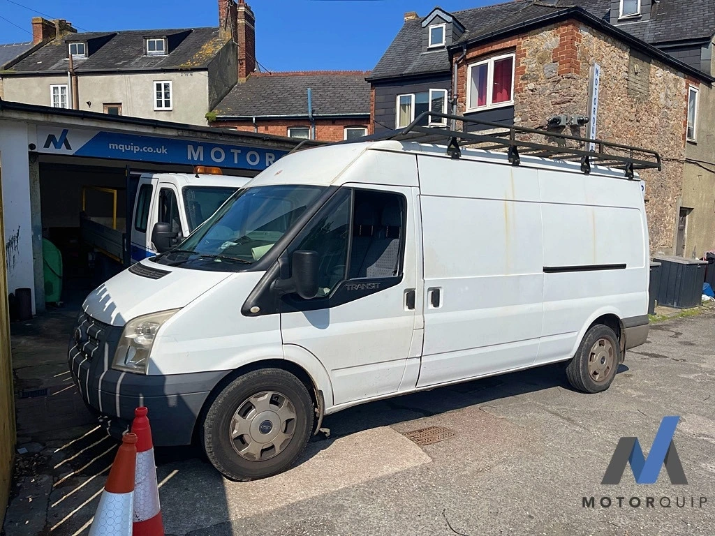 White Ford Transit van parked outside the Motorquip workshop