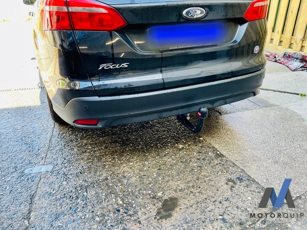Rear of a Ford Focus showing its fitted towbar